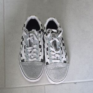 Vans Checkered Glitter Sneakers - Black, White, Silver